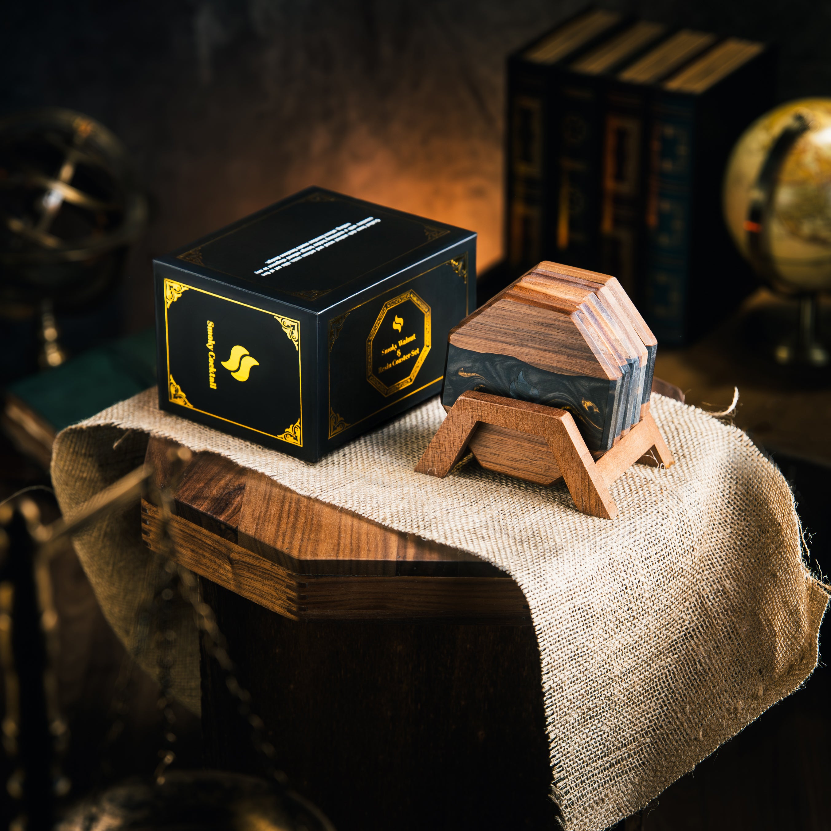 Smoky Walnut & Resin Coaster Set