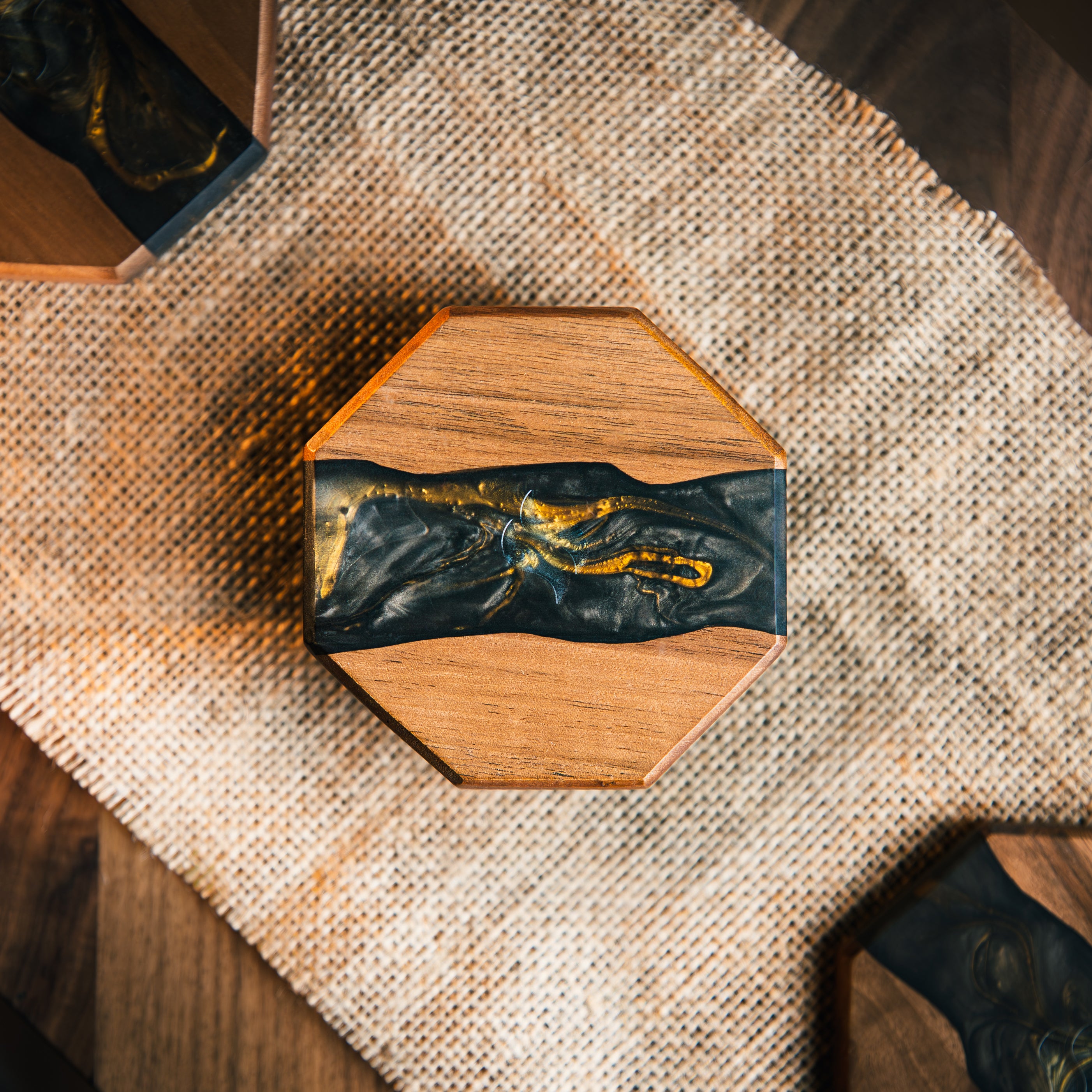 Smoky Walnut & Resin Coaster Set